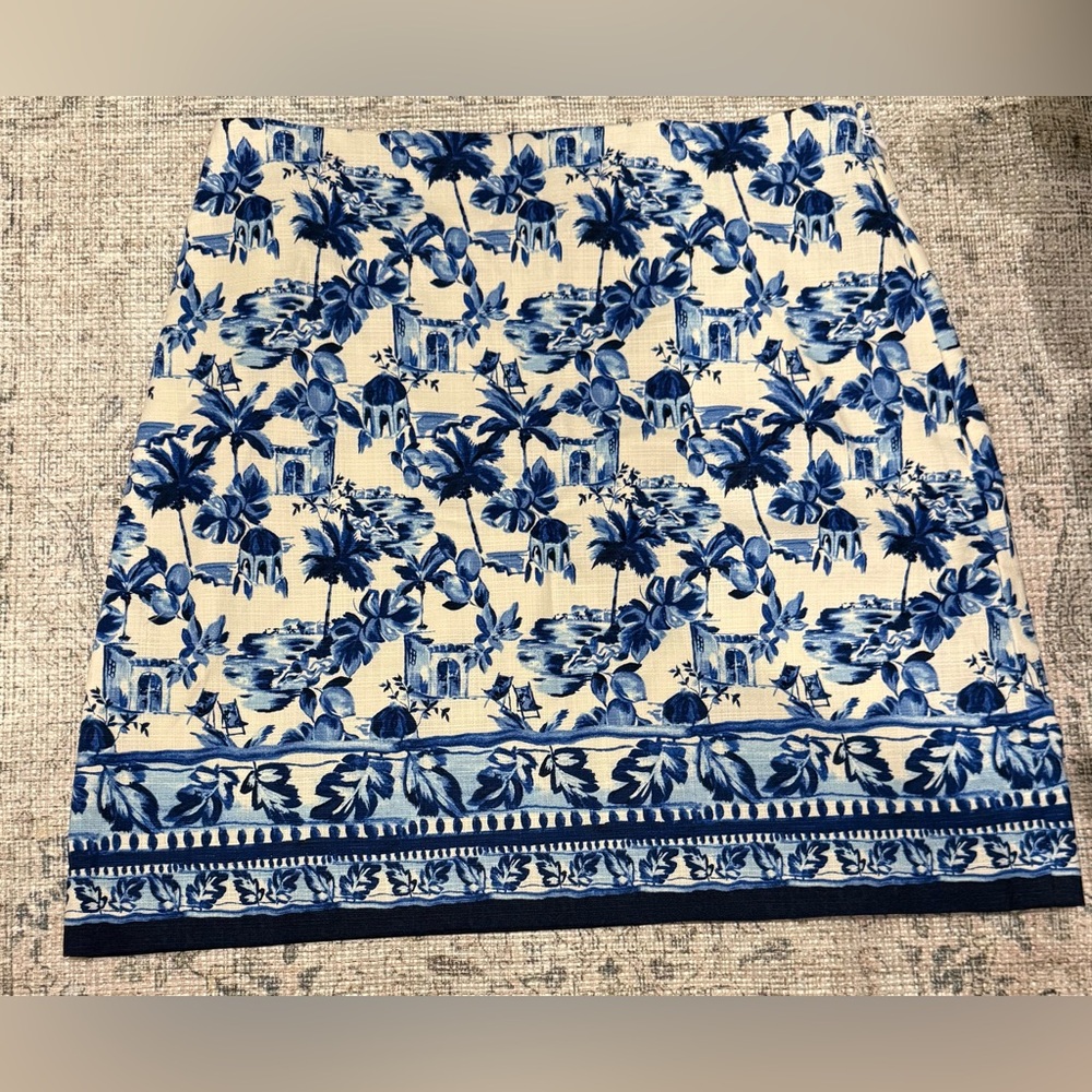LOFT Blue and Cream Tropical A-Line Skirt